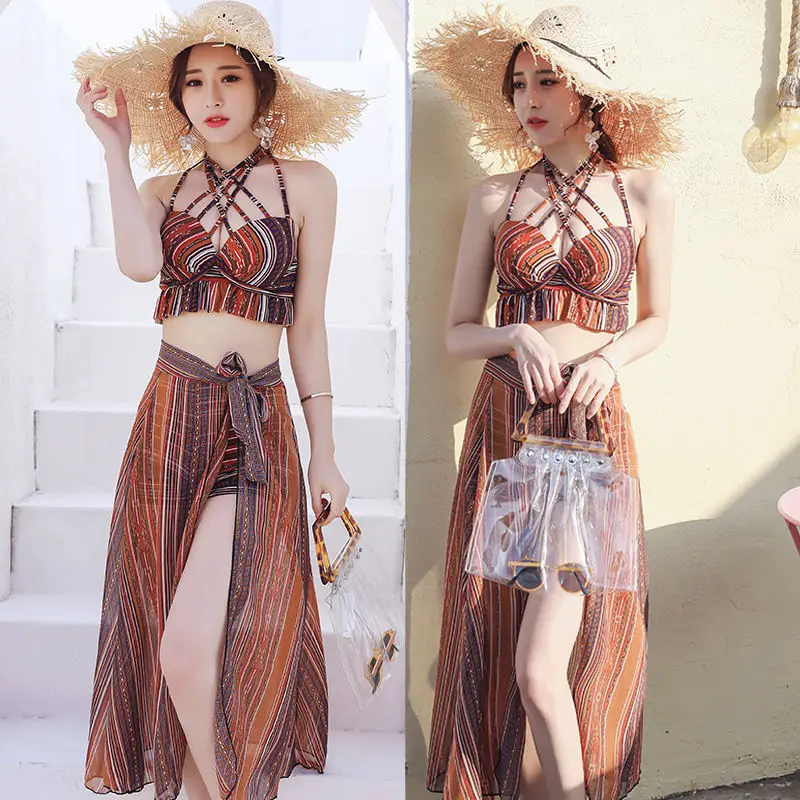 

Новые купальники для женщин, бикини с разрезом, длинная пряжа, сексуальный корейский Ins, горячий весенний студенческий купальник для отдыха на море