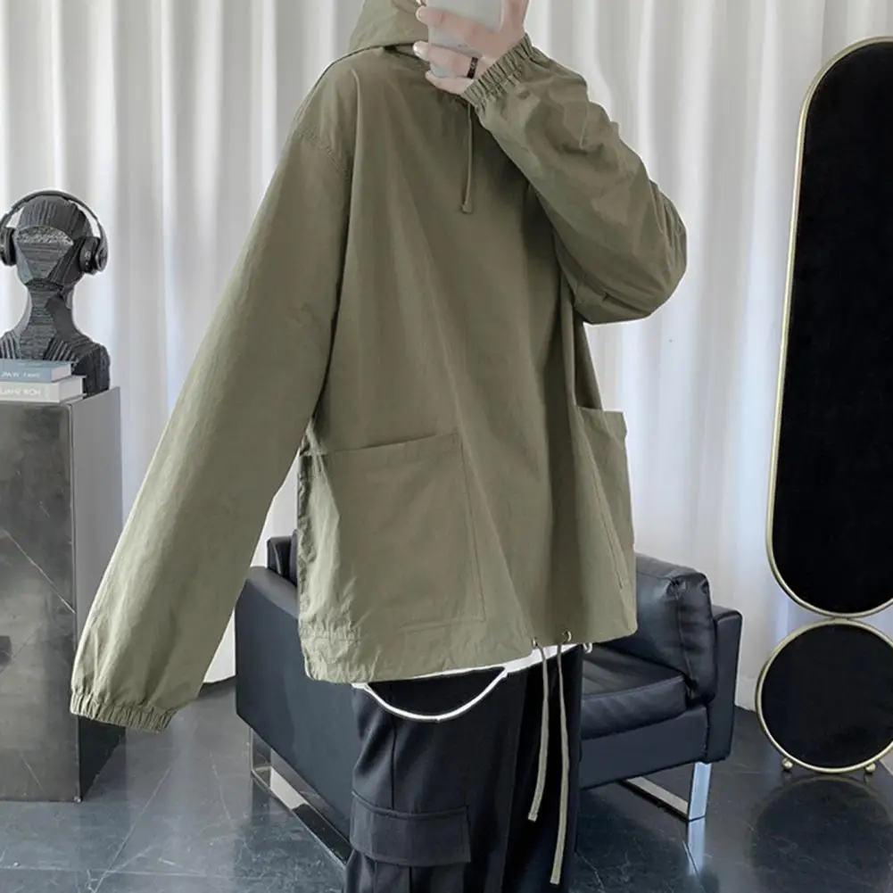 

Hip Hop Men Autumn Hoodie Solid Color Hooded Long Sleeve Drawstring Streetwear Men Hoodie Warm Loose Oversized Men Garment