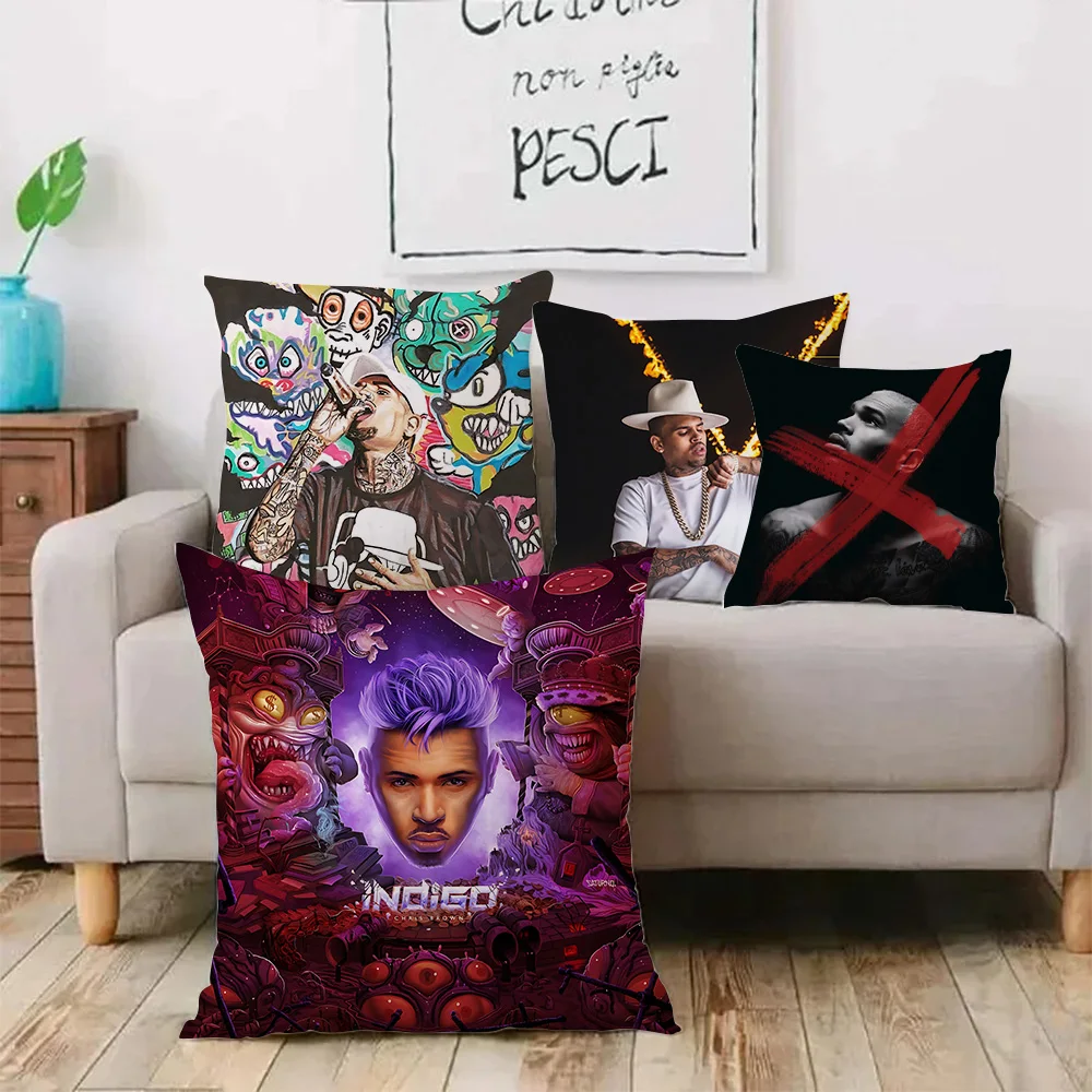 Chris Brown Rapper Pillow Covers Cartoon Sofa Decorative Home Double-sided Printing Short Plush Cute Cushion Cover