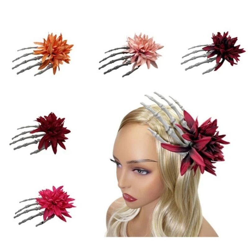 

Dark Series Halloween Hairclip Big Flower SidePin Female Cosplay Party Headpiece 15UB