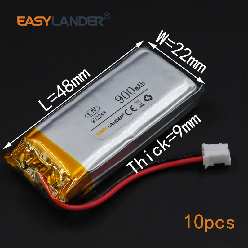 

10pcs/Lot 3.7V 900mAh Rechargeable li Polymer Li-ion Battery For tachograph security system GPS Toys Bluetooth Speaker 902248