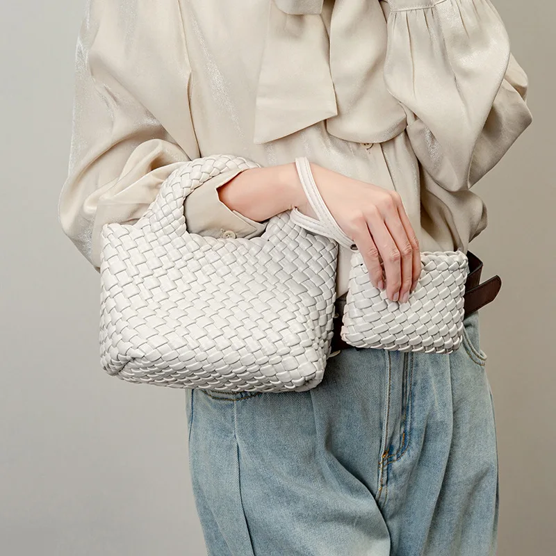 

New Fashion PU Weave Tote Bag for Women Stylish Braided Satchel Bag with Mini Purse for Women Handmade PU Weave Handbag