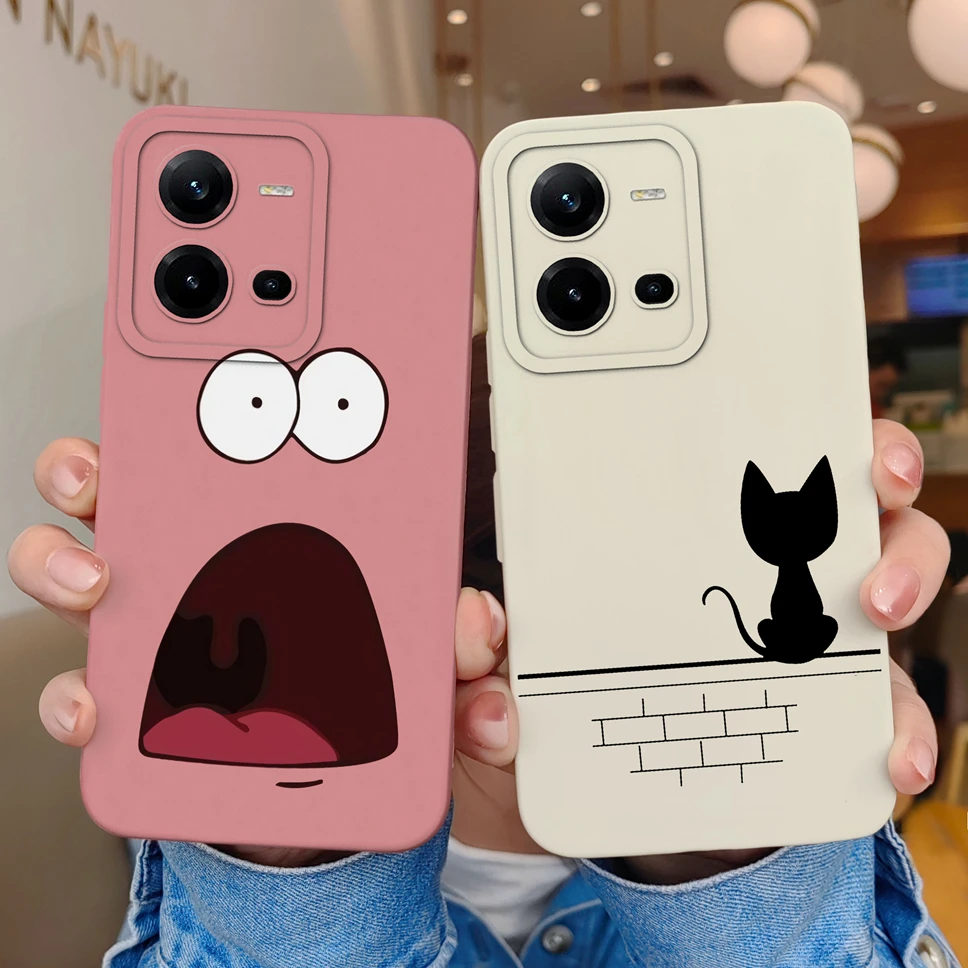 Custodia per telefono per Vivo V25 V25E 4G 5G Cover Cute Cartoon Cat custodia liquida in Silicone morbido per VivoV25E V 25 Fundas Bumper Shell