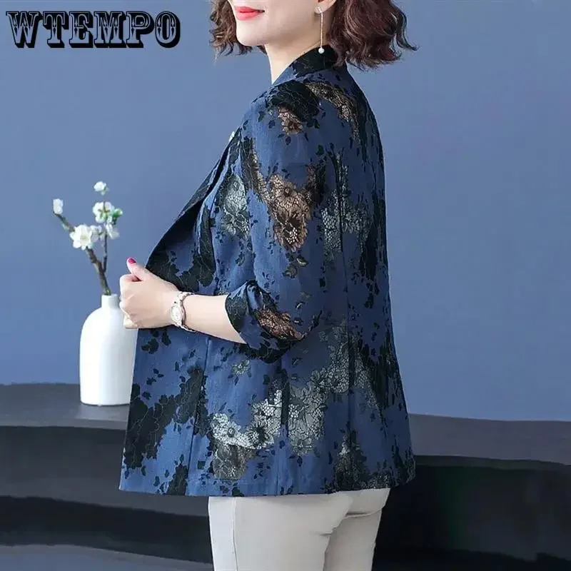 WTEMPO Women Blue Blazers Chic Tops Long Sleeve Women\'s Jacket Lace Suits Outerwear Stylish Tops Drop Shipping