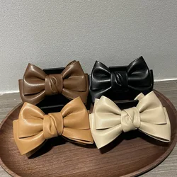 Korean East Gate PU Leather Double Sides Big Bowknot Grab Hair Clips Retro Elegant Back Head Plate Hairpin for Women Hair Bow