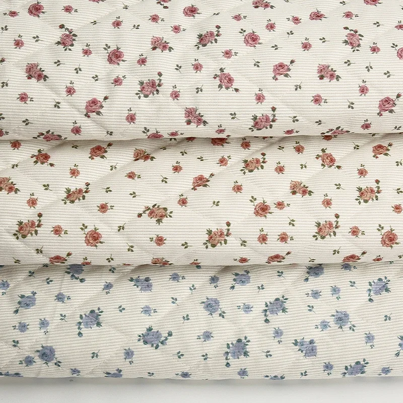 0.5m/1m/2m Thicken Corduroy Quilted with Cotton Fabric Small Floral Print Fabric for Winter Children's Clothing DIY Sewing Cloth