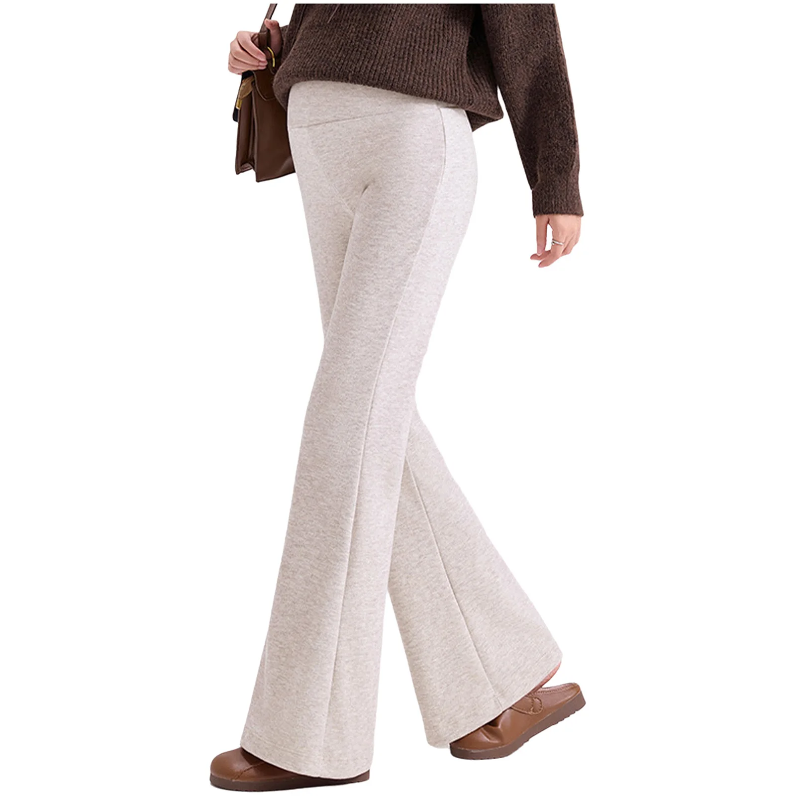 マタニティ-ハイウエスト-ヨガパンツ-伸縮性ウエストバンド-お腹の上にフィット-フリース裏地付き-フレアパンツ-毎日の仕事-ショッピング-ワークアウトに最適
