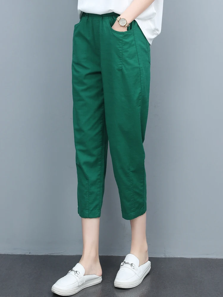 

Summer Thin Casual Loose Women's Seven-Foot Pants Harlan Style Polyester Fiber Natural Waist Fashionable Midlife Mom Clothes