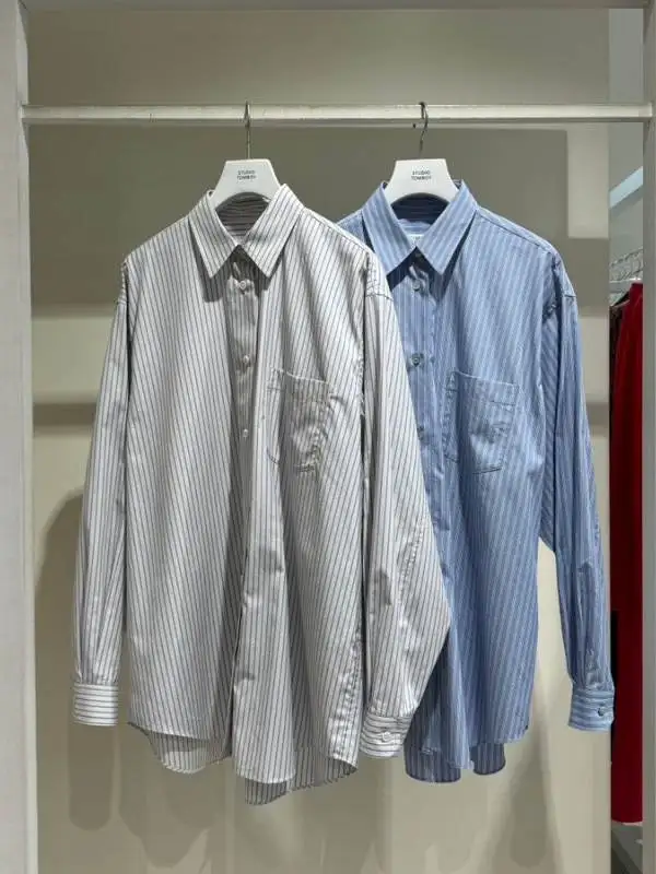 

New Casual Shirt 2025 Spring Cotton Pure Loose Fit Collar Women's Regular Length Long Sleeve Striped Pattern Button Door