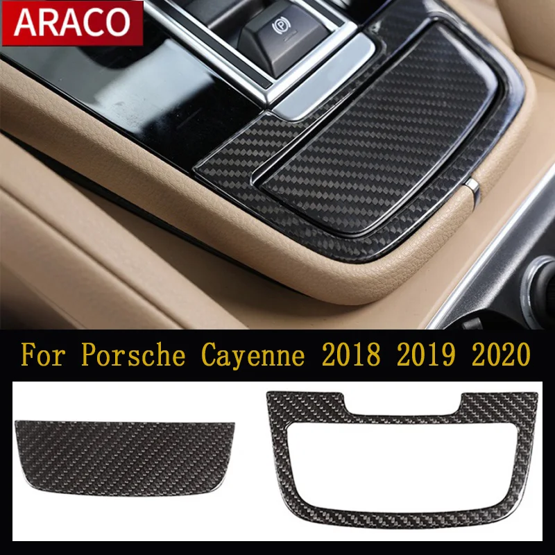 

For Porsche Cayenne 2018 2019 2020 Wooeight 2x Carbon Fiber Car Central Control Ashtray Panel Cover Trim Decorative Sticker Fit