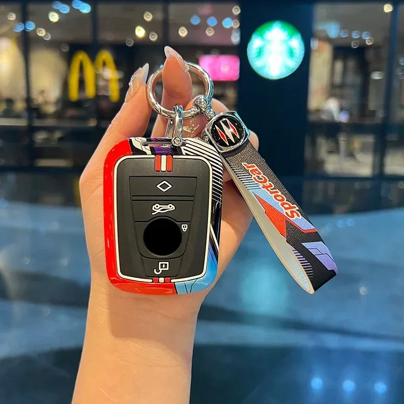 

4-кнопочный металлический чехол для ключей автомобиля в гоночном стиле, чехол для брелка для BMW I3 I8, серия, брелок, автомобильные аксессуары