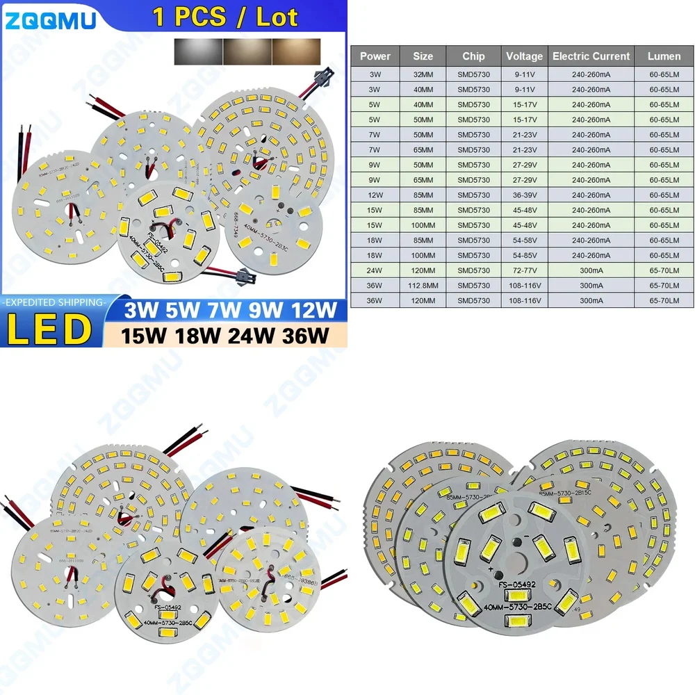 1PCS 3W 5W 9W 15W 18W 24W 36W 50W High Brightness LED Chip Round Light Source Board for DIY Bulb Retrofit Lighting Upgrade