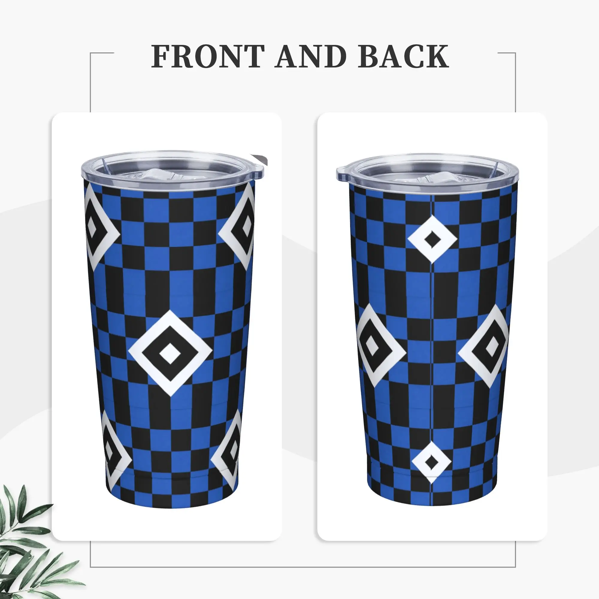 Checkered HSV Hamburgers Sportverein Tumbler Vacuum Insulated Club Coffee Cups Stainless Steel Double Wall Mug Spill Proof, 20oz