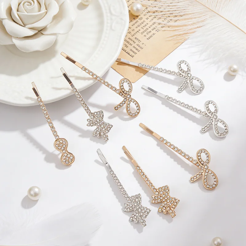 

4PC Fashion Crystal bow Hair Side Clips Vintage Hairpin for Girls Women Korean Hair Accessories