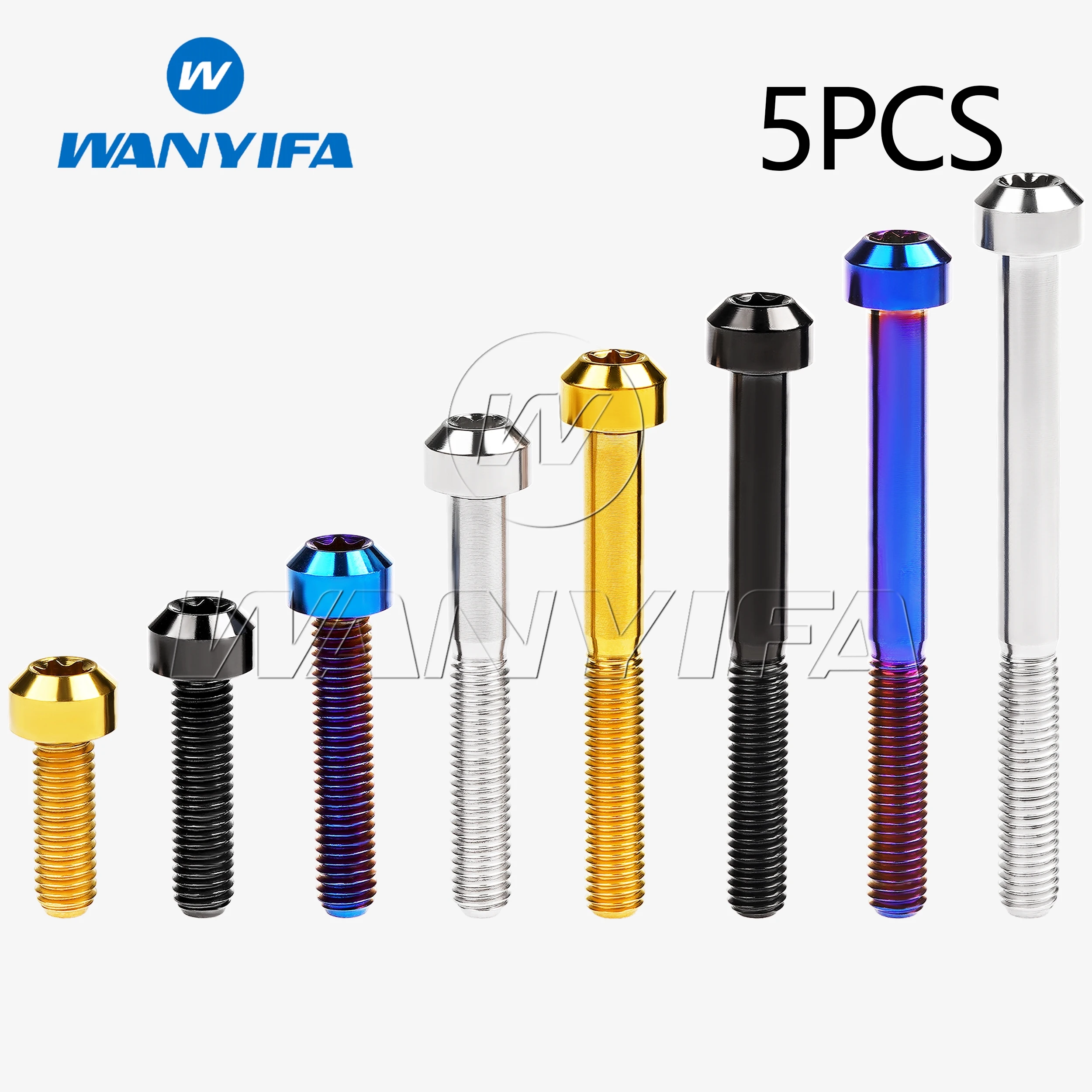 Wanyifa Titanium Bolts T25/T30 Torx Head M5/M6x10- 80mm for Bicycle Motorcycle Brake Headset Screws 5PCS