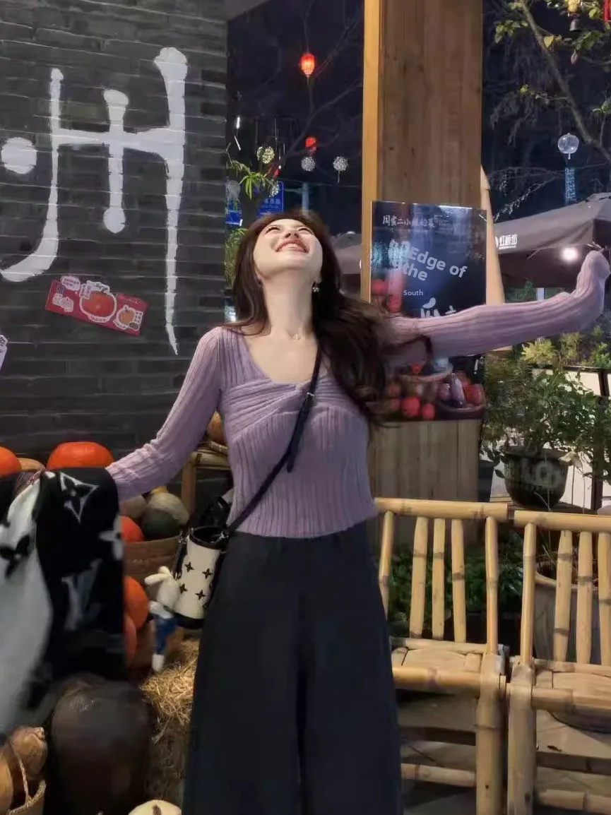 

Корейский повседневный длинный вязаный свитер для женщин, осенне-зимний, облегающий, базовый, с V-образным вырезом, из полиэфирного волокна