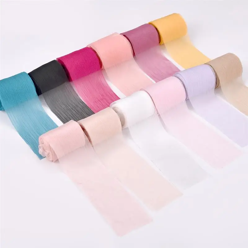 

5Yard Handmade Frayed Edged Straight Crepe Wrapping Bouquets Yarn Ribbon For Wedding InvitationBirthday Party Decorations Gifts