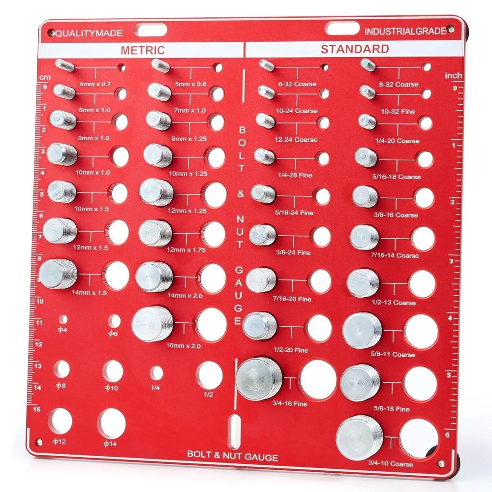 34PCS Thread Identifier Gauge Screw Nut & Bolt Checker, 15 Metric 19 Standard, Append 8 Sizes Drill Gauges Measuring Tools