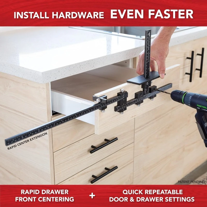 PRO Cabinet Hardware Jig - Install Drawer Front Handles and Knobs Faster - Made in USA - Hand Calibrated