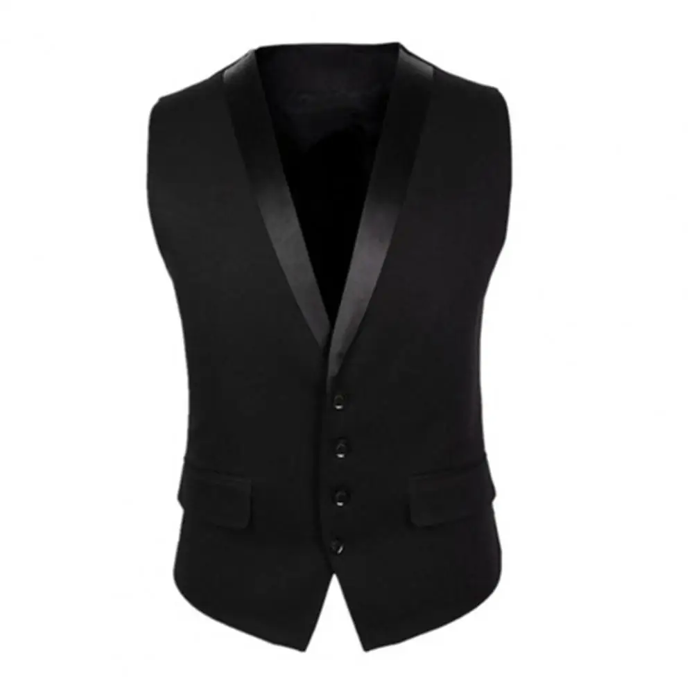 Slim Men Suit Vest Splicing V-neck Sleeveless Waistcoat Single-breasted Pockets Formal Business Top Vest Jacket