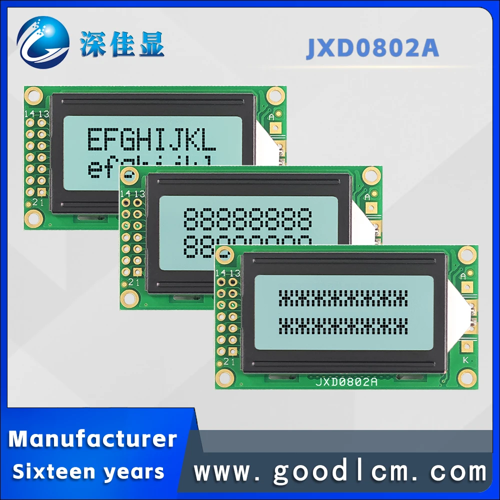 manufacturer 0802 small-sized character dot matrix screen JXD0802A FSTN White Positive Russian characters LCM module