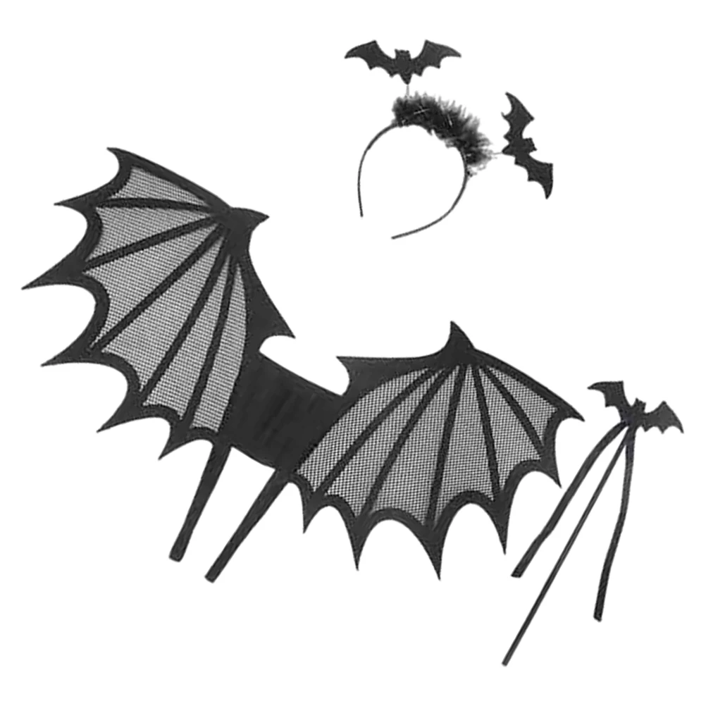 Acessórios para fantasia de halloween, conjunto de asas de aranha preta, bastão leve para crianças, adereços para festa de festival fantasma, vestido de morcego para halloween