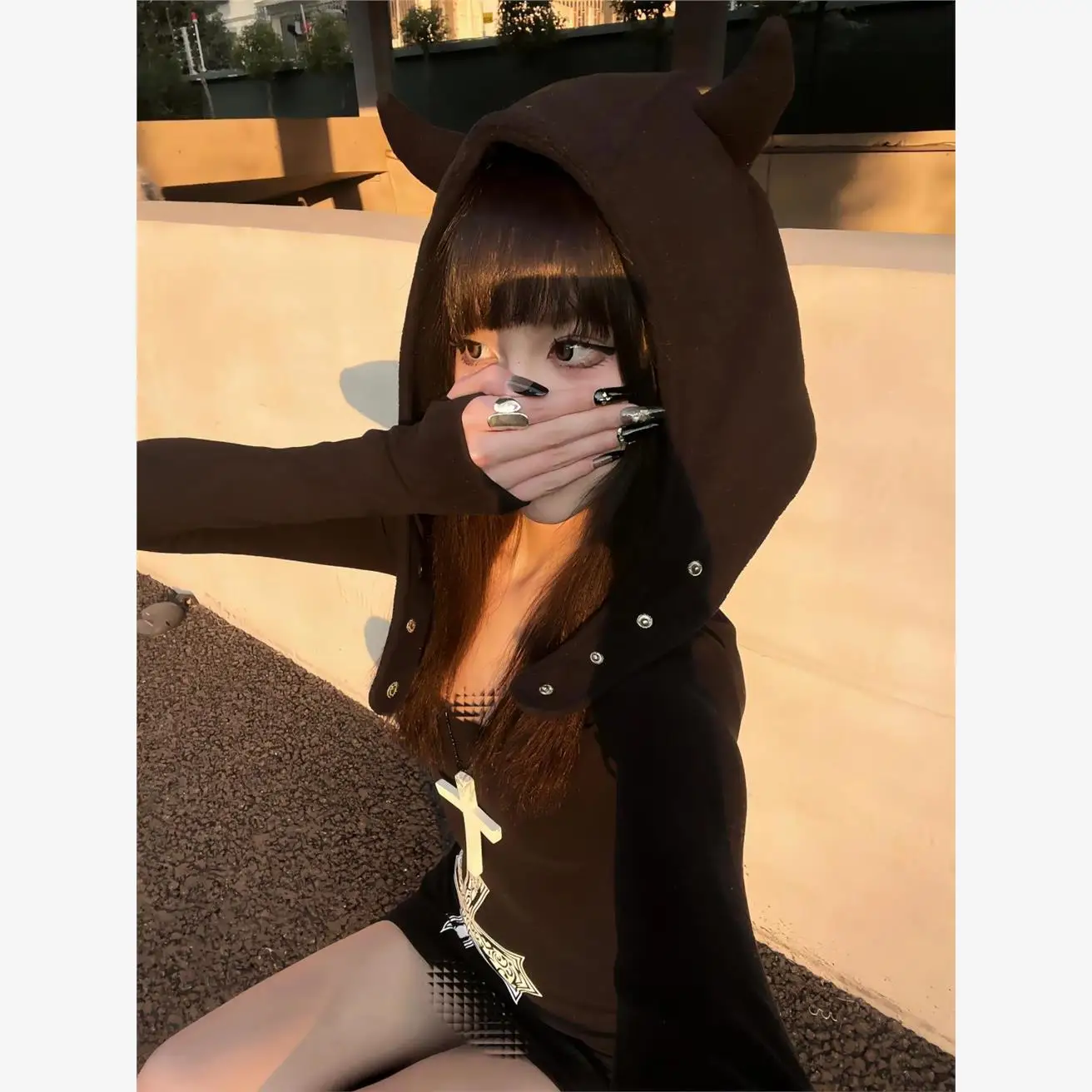 Retro Amerikaanse Lange Sve T-shirt Dames Lente Zomer Nieuwe Bla Cross Print Base irt Sexy Slim Fit Top Cool Sle Pure C...