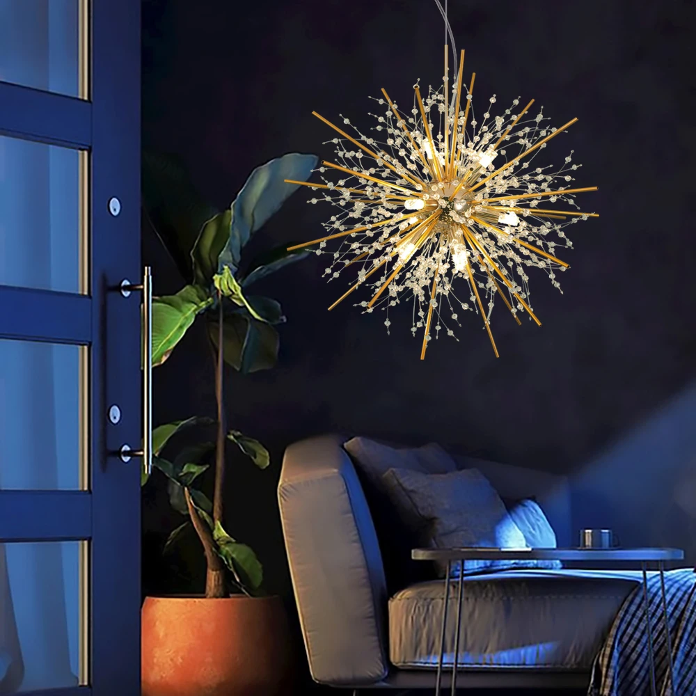 Modern Crystal Chandelier Fireworks, Semi-paperback Suspenso Luminária De Teto, Dandelion Lustre, Quarto Foyer Foyer E