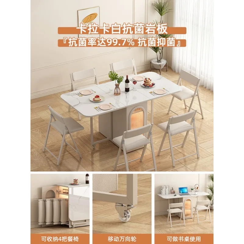 Luxury rock plate Induction  dining table One household multi-function chafing dish table Storage folding dining table chair