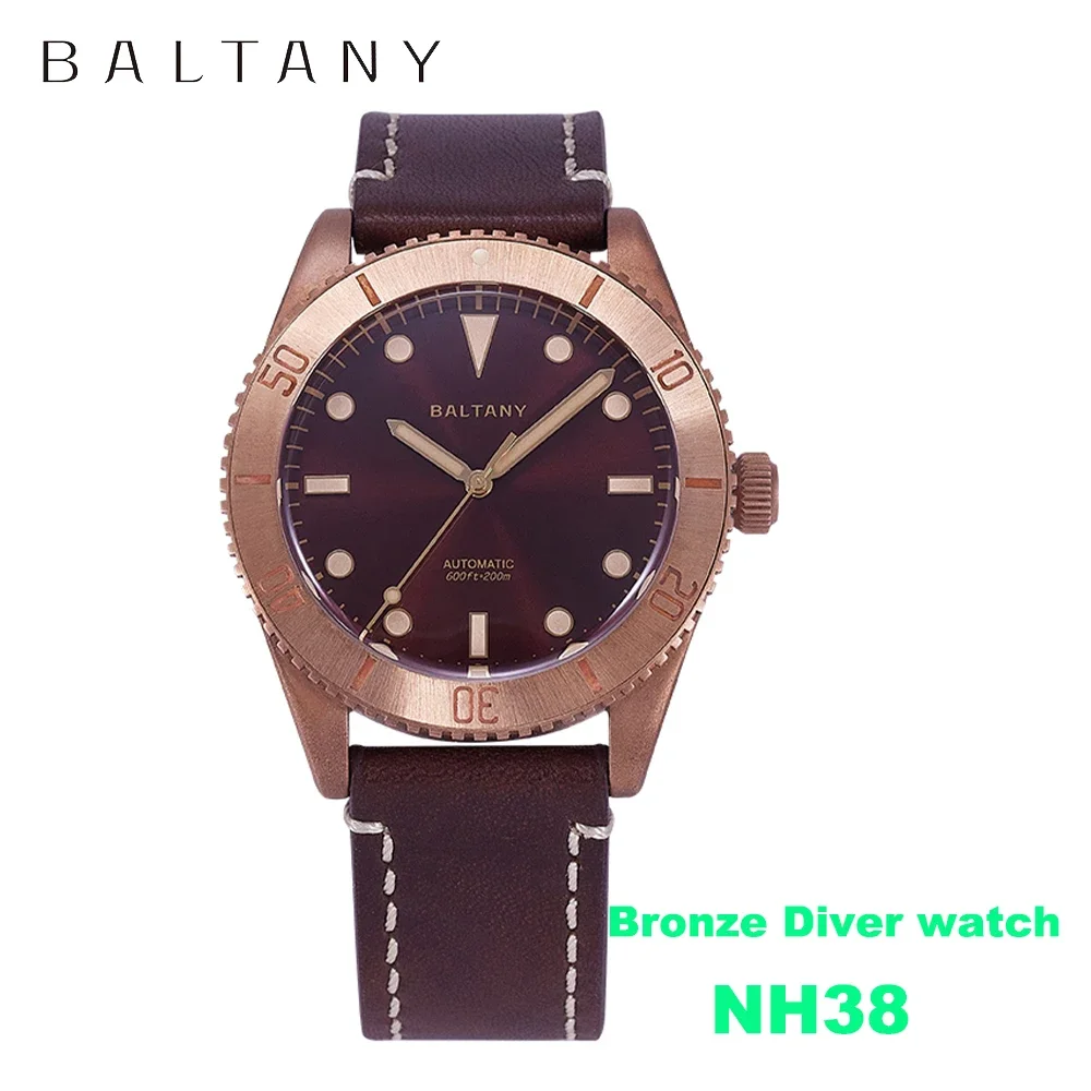 Baltany Bronze Dive Watch 44MM  NH38 200M Waterproof Ghost Automatic Mechanical Military Watches S3016 Vintage Water