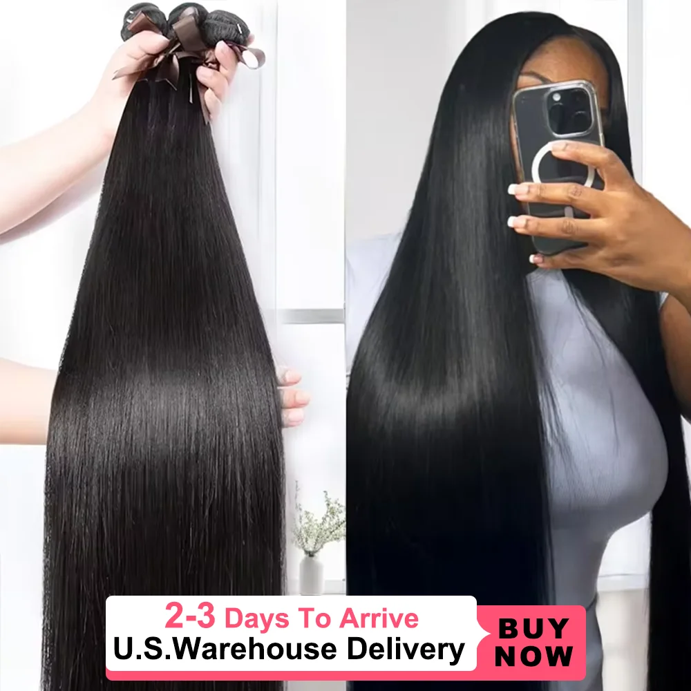 

Наборы прямых прядей из натуральных человеческих волос 30-36 дюймов, 16A, необработанные, бразильские, черные, 100% натуральные человеческие волосы для наращивания