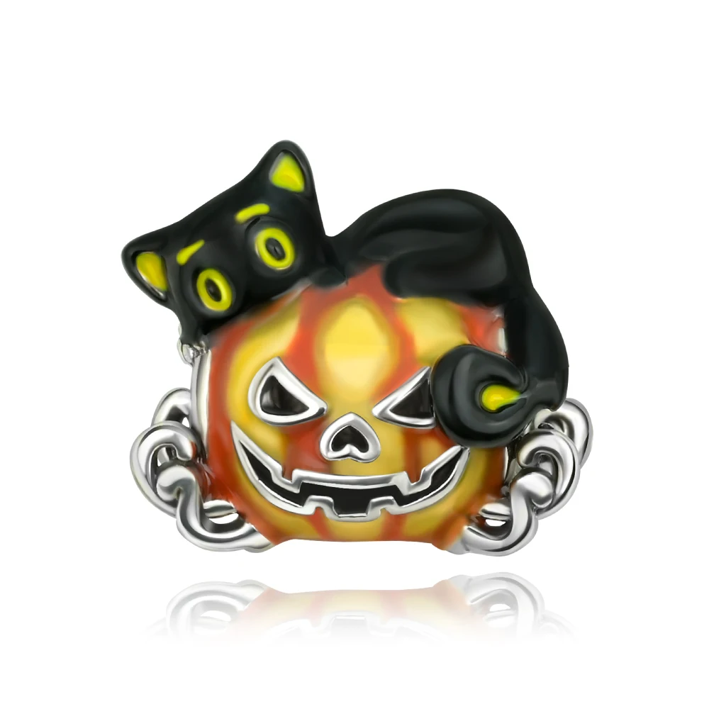 

Danturn 925 Sterling Silver Original Beads Pumpkin Cat Dangle Charm fit Snake Chain Bracelet Fashion Women Jewelry Making