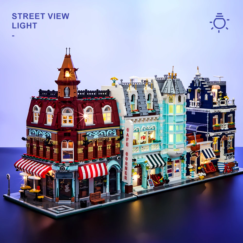 2024 MINI Bricks European Market Café Villa Store House Building Blocks 10182 City Street View Scene Model Assemble Toy Kid Gift