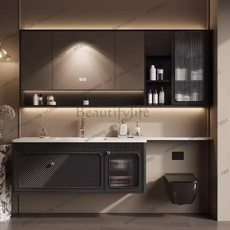 Italian minimalist oak bathroom cabinet, bathroom slate washstand, integrated hand washbasin cabinet