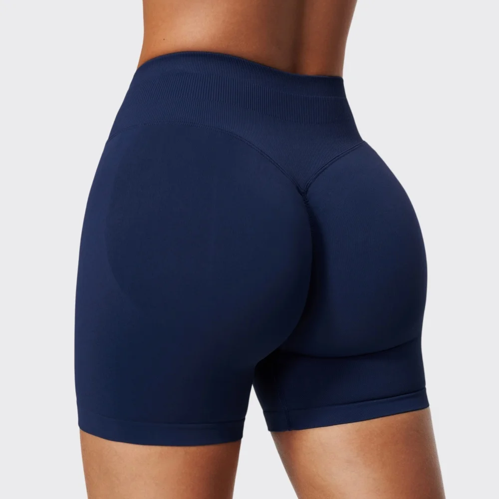 Seamless Yoga Shorts Womens Solid Ribbed Sports Shorts Women High Waist Butt Lifting Gym Breathable Running Workout  Short Pants