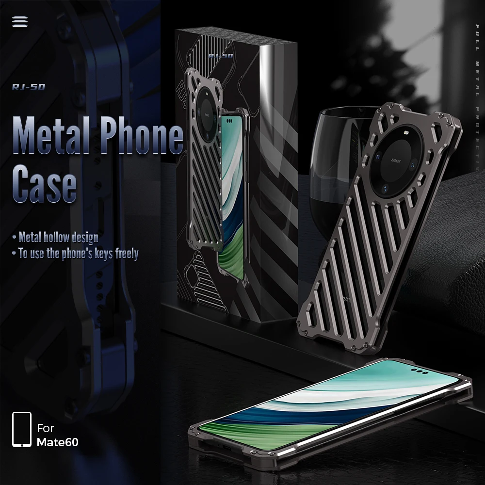 R-just Luxury Aluminum Heat Dissipation Phone Cases For Huawei Mate 60 Mate60 Pro Metal Hollow Fragrance Cooling Removable Cover