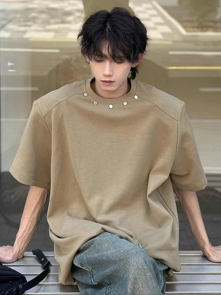 アメリカンスタイル-ヘビーウェイト-メンズtシャツ-半袖-夏-2025-新デザイン-多用途-レトロ-トレンド-ハーフスリーブトップ