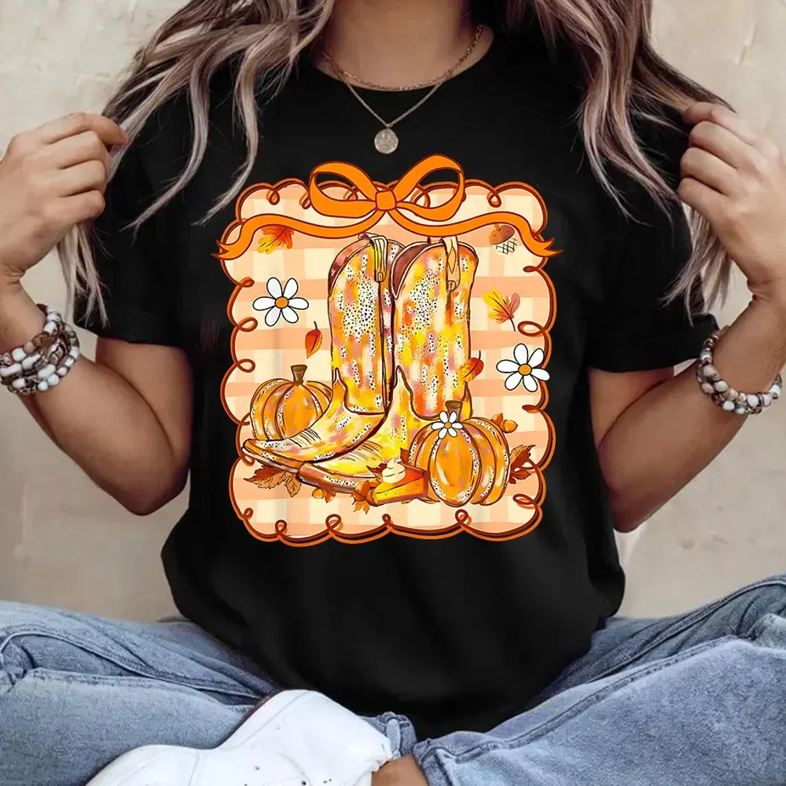 카우보이 체크 무늬 가을 티셔츠 탑 여름 트렌드 하라주쿠 반팔 유니섹스 셔츠 패턴 라지 티셔츠