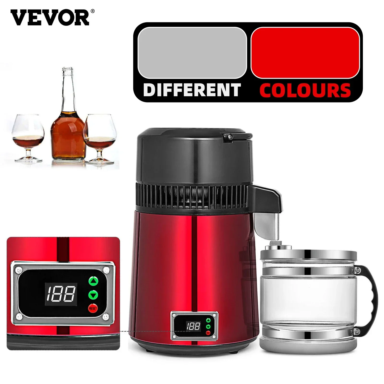 VEVOR 4L Water Distiller Filter Machine Distilled Distillation Purifier Moonshine Apparatus DIY Dispenser Kit for Home Appliance