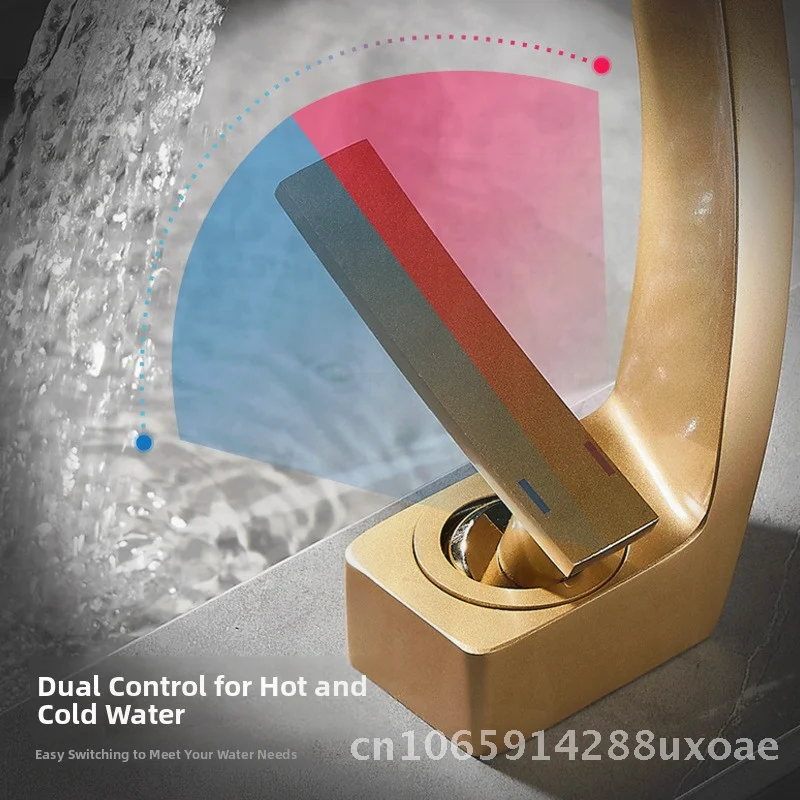 

Luxury Golden Brass Basin Faucet Creative Waterfall Single Hole Modern Minimalist Design for Household Face Table Wash