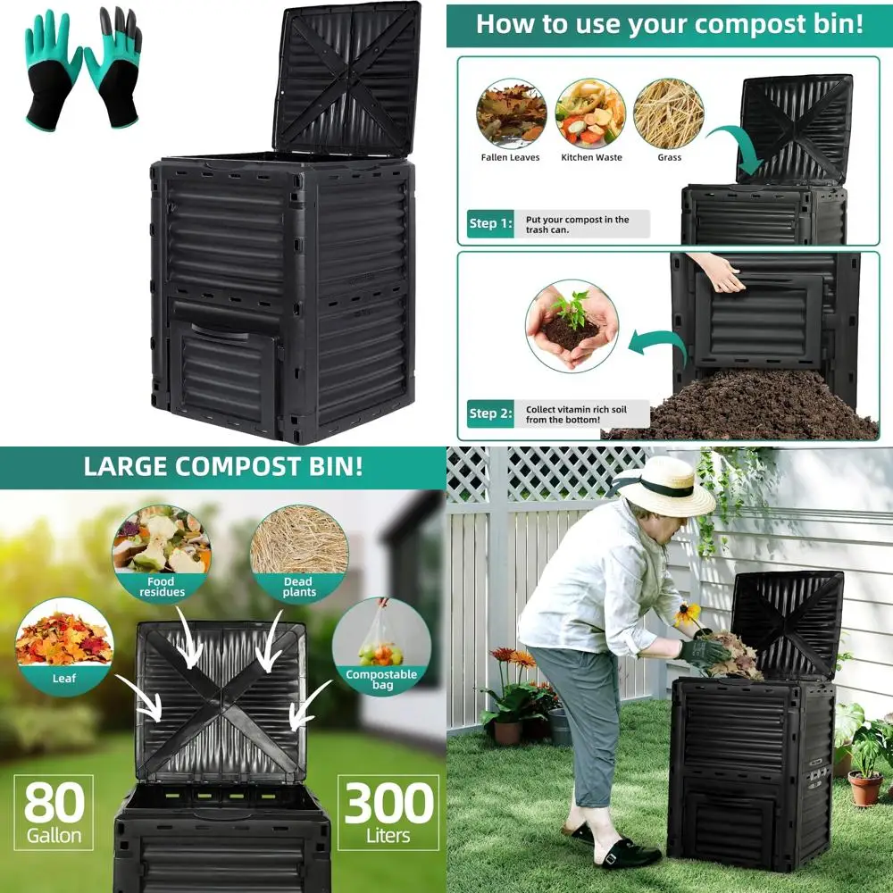 

80 Gallon Capacity Outdoor Composting Bin with Removable Lid and Aeration Feature for Garden Use