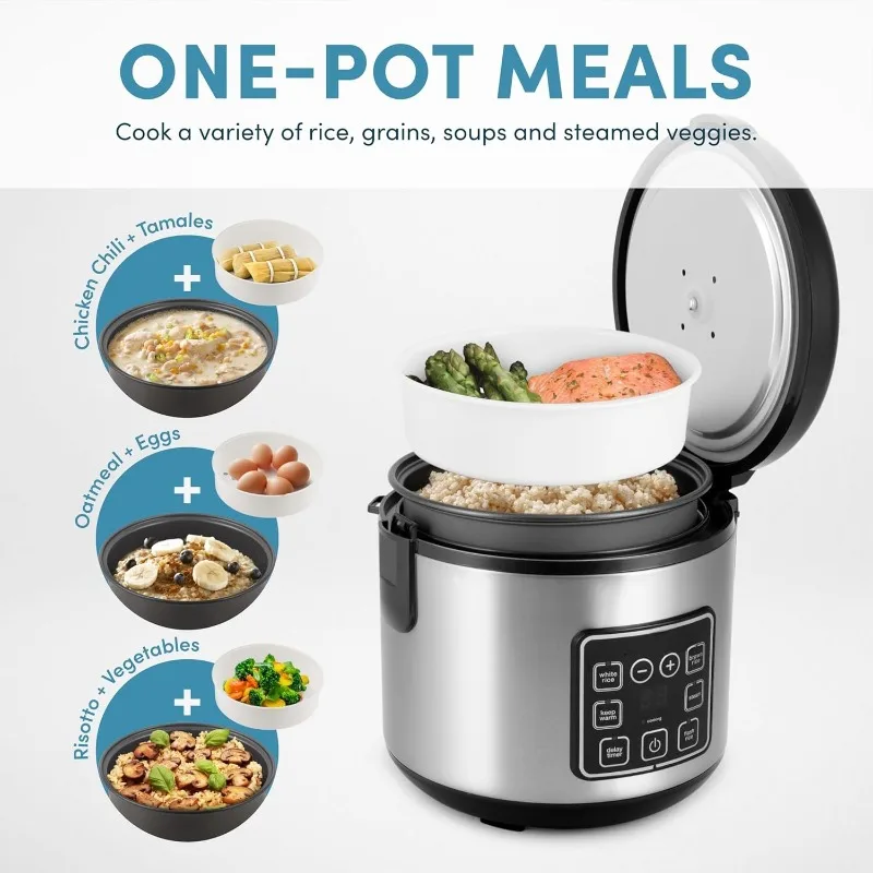 

Digital Rice Cooker, 4-Cup (Uncooked) / 8-Cup (Cooked), Steamer, Grain Cooker, Multicooker, 2 Qt