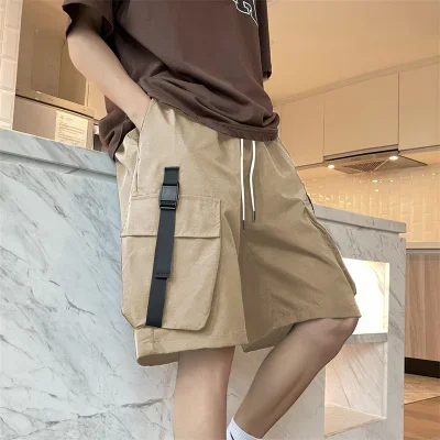 MAIDANGDI Shorts Men\'s Casual Versatile Work Pants, Ins Pocket Five Quarter Pants Oversized Breathable Daily