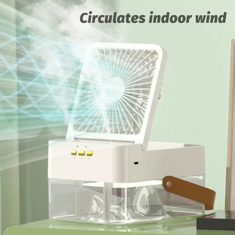 

Portable Desktop Humidifier Fan Quiet Battery Operated 2.5L Water Tank Desk Cooling Fan in White/Green for Home Office Car