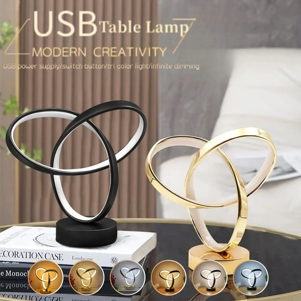 

USB minimalist tri color dimmable desk lamp suitable for bedside lamps in living rooms, bedrooms study rooms, offices, and homes
