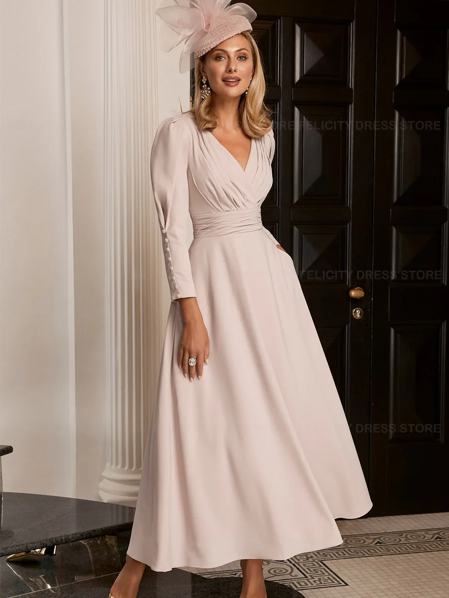 Robes simples pour la mère de la mariée, robes d'Bélées de mariage, robes formelles plissées, ligne A, col en V, longueur rinçage, mariage, 2023