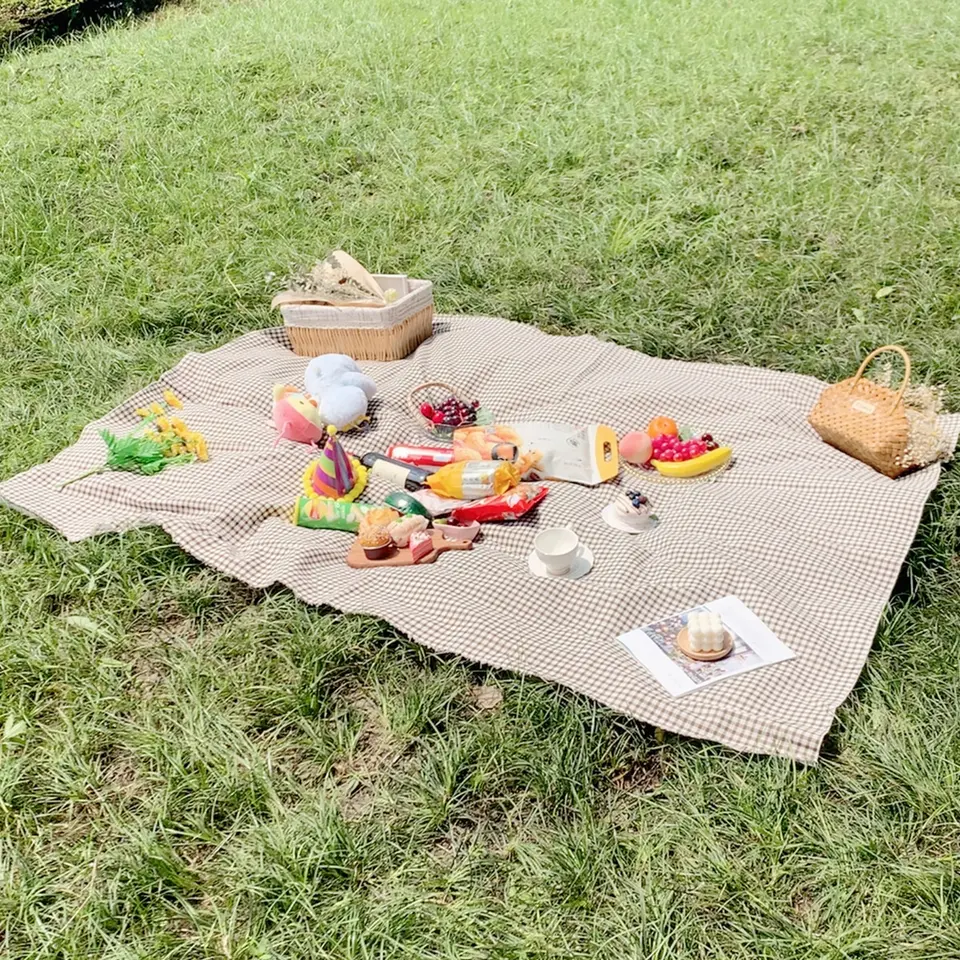 Gingham Picnic Outdoor Blanket Foldable Mat