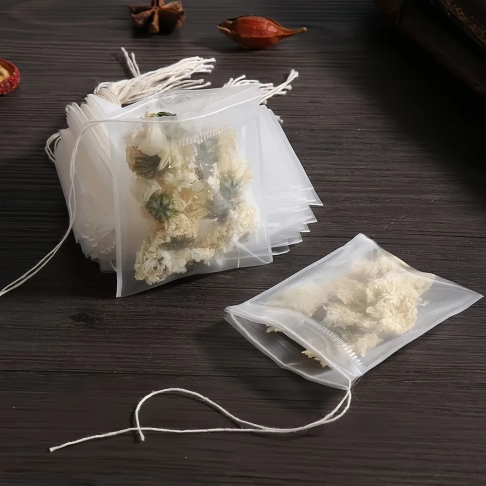 50pcs Food Grade Disposable Tea Bag Transparent Drawstring Flower Tea Filter Bag Storage Seasoning Steaming Filter Mesh Bag