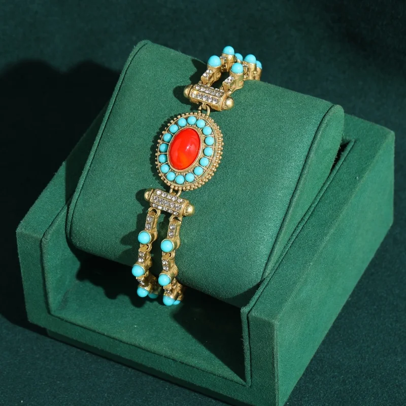 

Vintage Orange Natural Stone Bracelets Turquoise Jewelry for Woman Gold Plated Accessories Elegant High Quality 2026 New Trends