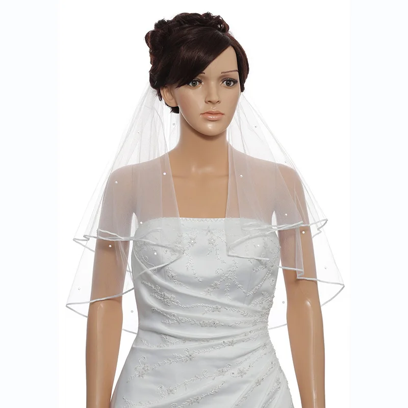 2T 2 Tier Ribbon Edge Beaded Wedding Bridal 80cm Veil